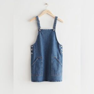 & Other Stories Blue Denim Staple Pinafore Y2K 90s Dungaree Mini Dress Size 4